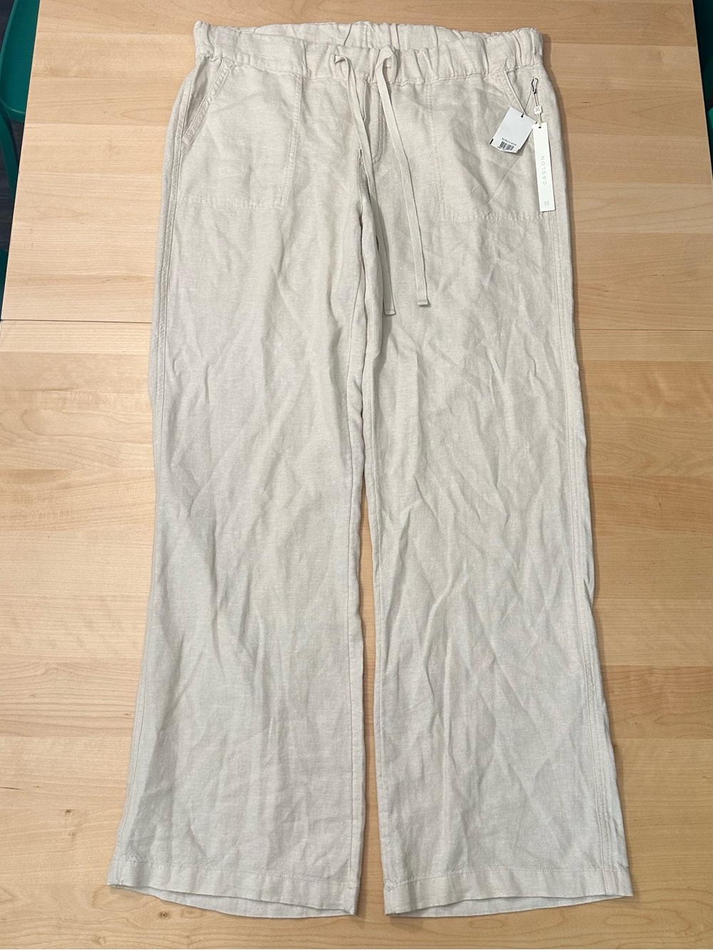 Caslon Cream Drawstring Linen-Blend wide leg pants size 30